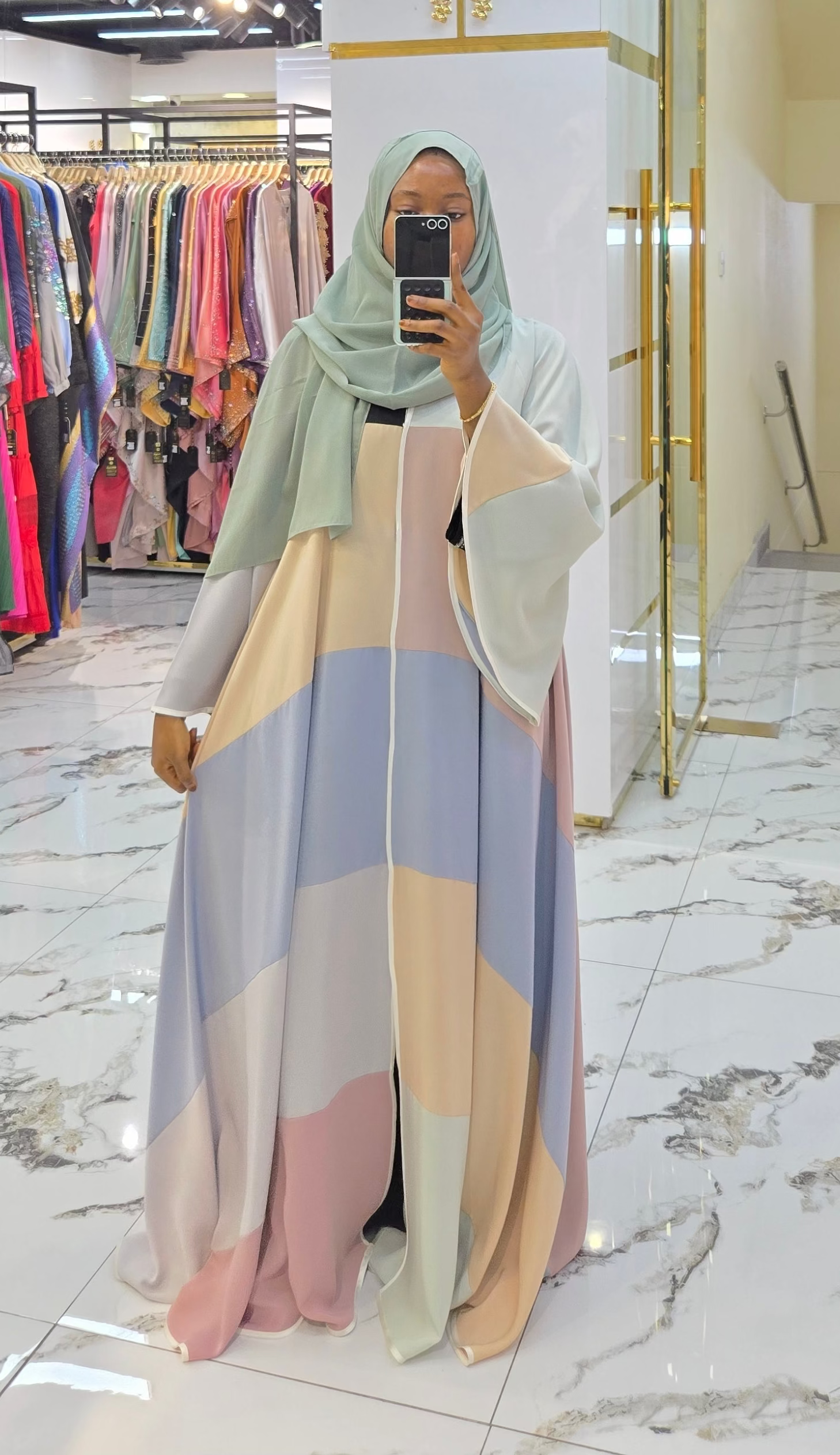 Colour Block flare Abaya (Teal green)