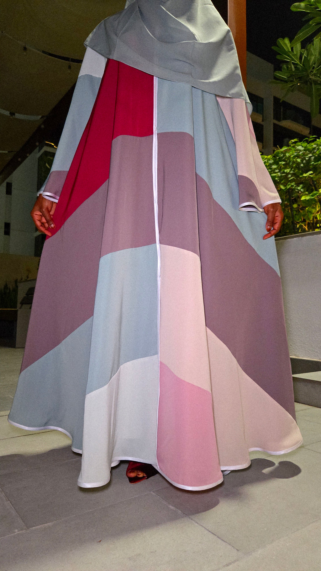 Colour Block flare Abaya (Deep pink)