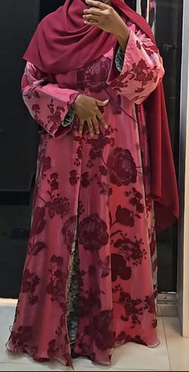 Rose Floral Velvet Abaya Set