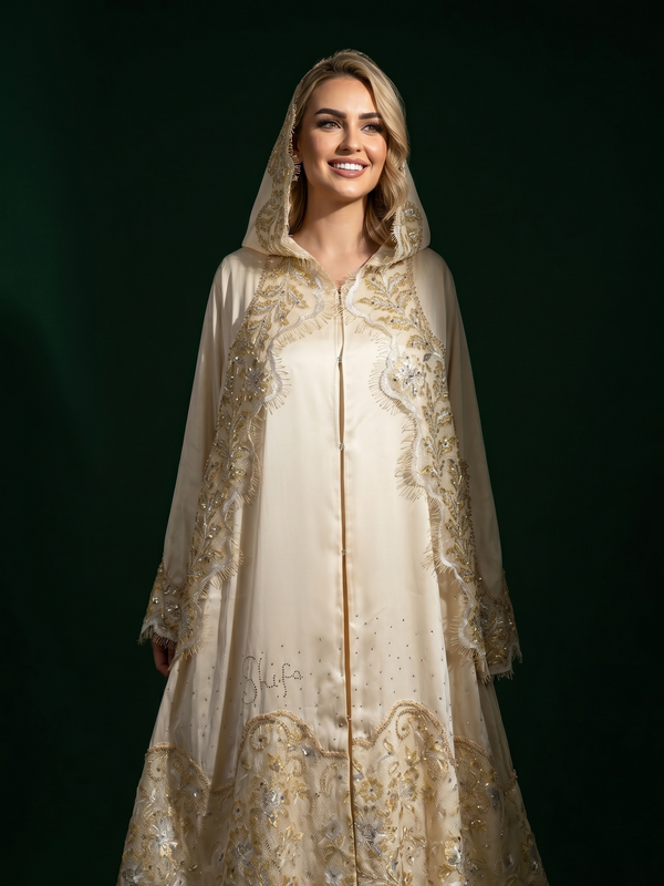 Thana Abaya - 100% Pure Silk Abaya + authentic certified Swarovski crystal gemstones.