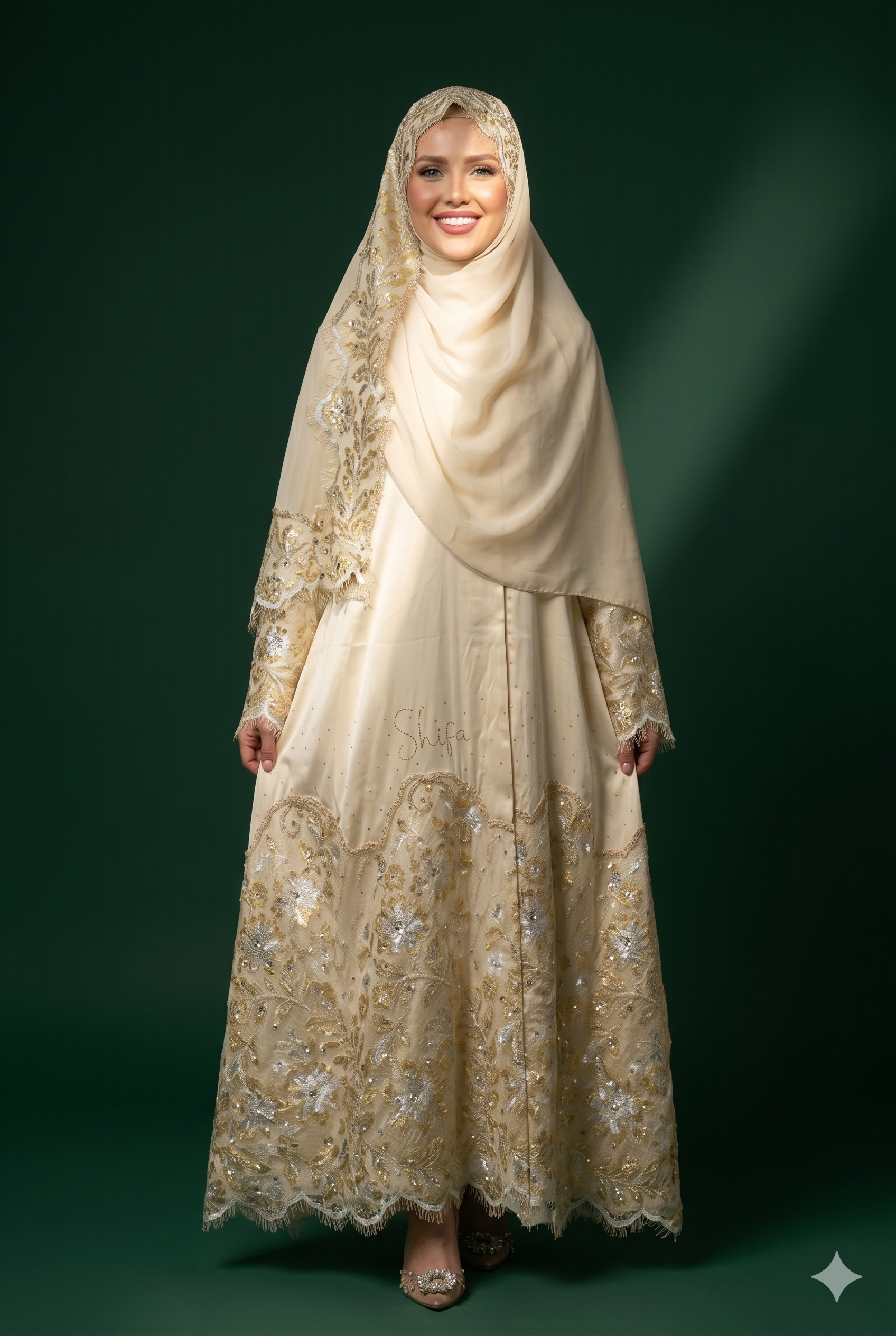 Thana Abaya - 100% Pure Silk Abaya + authentic certified Swarovski crystal gemstones.