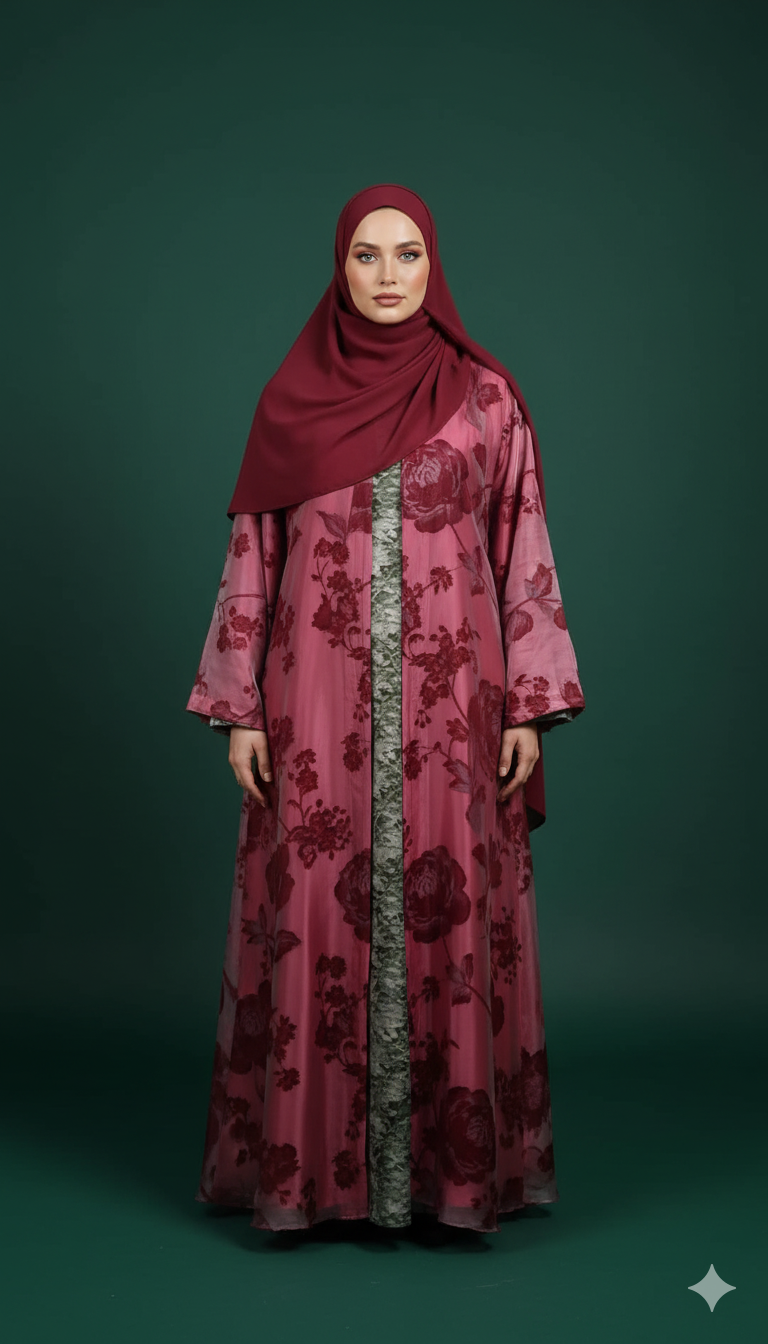 Rose Floral Velvet Abaya Set