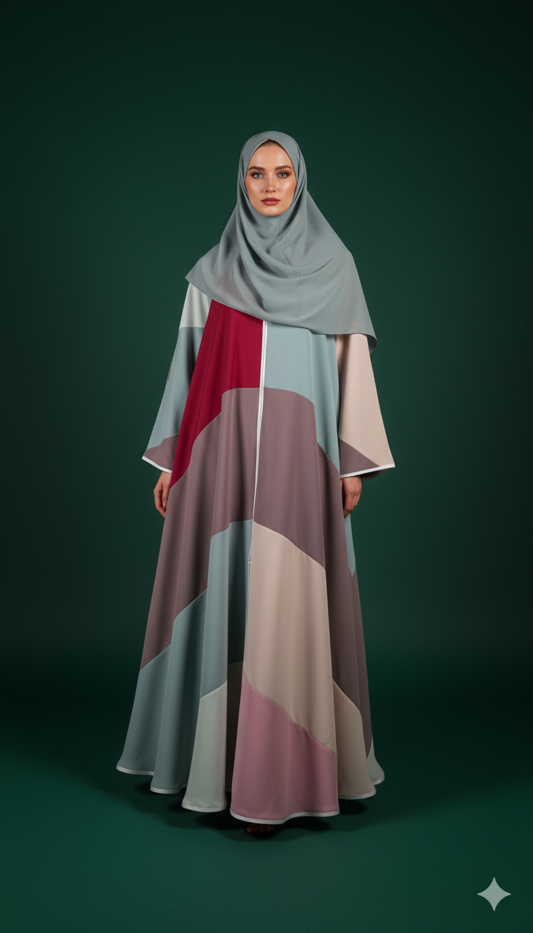 Colour Block flare Abaya (Deep pink)