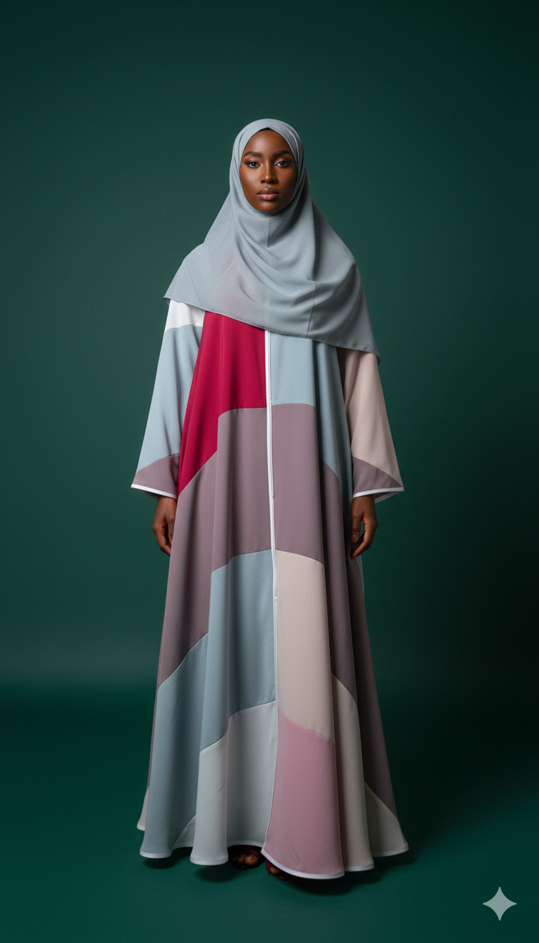 Colour Block flare Abaya (Deep pink)