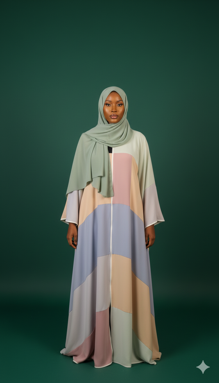 Colour Block flare Abaya (Teal green)