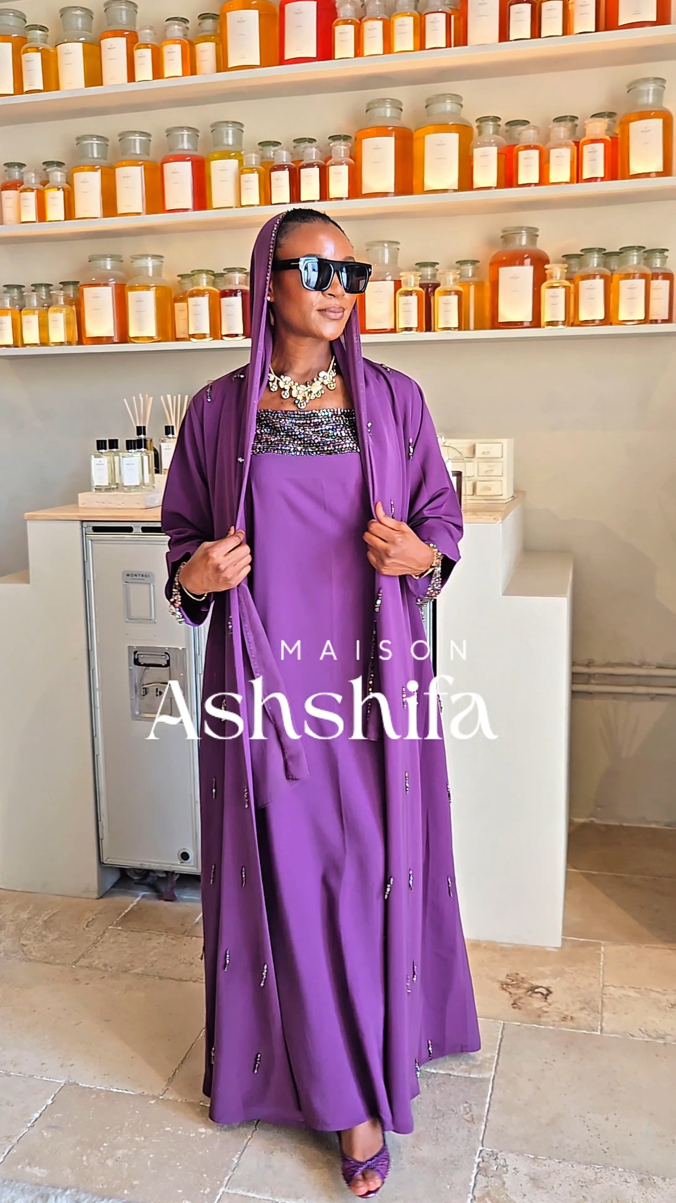 Huda Three-Piece Luxury Abaya Set — Handbeaded Occasion Abaya