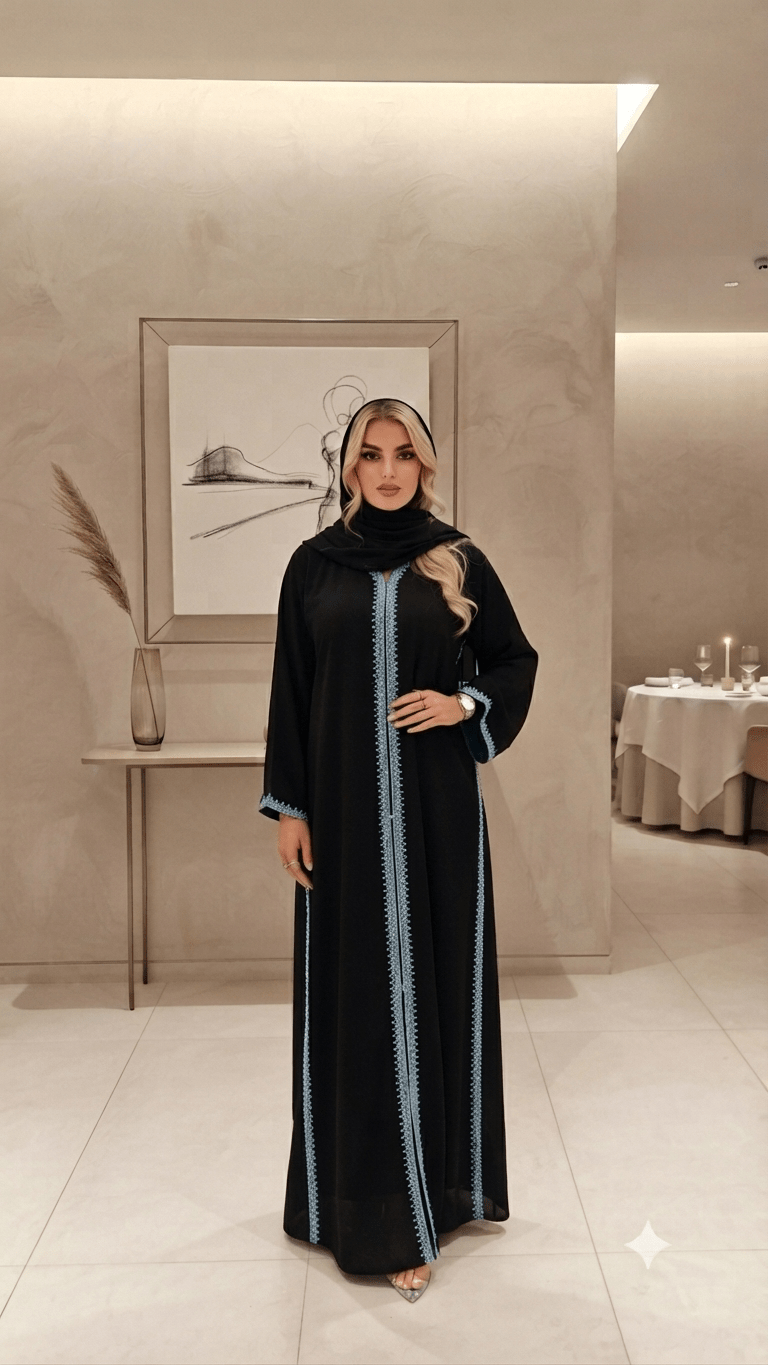 Qamar Blue Crystal Luxury Abaya Set - Maison Ashshifa