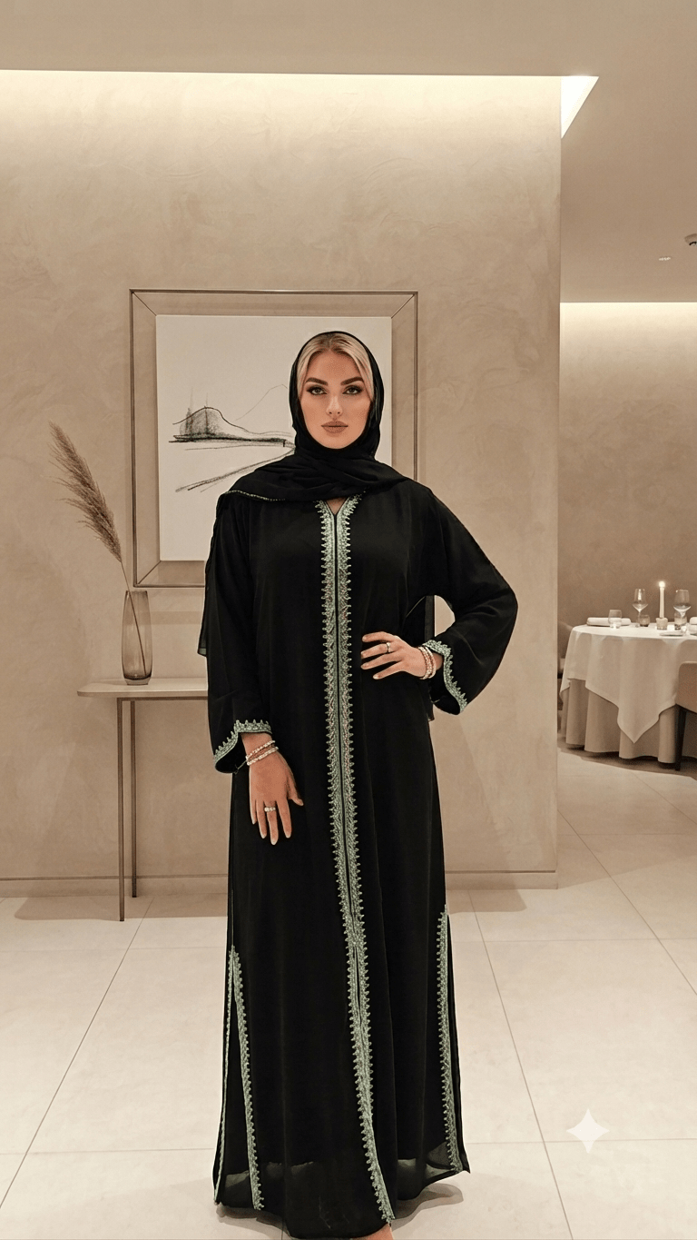Qamar Sage Green Luxury Abaya Set - Maison Ashshifa