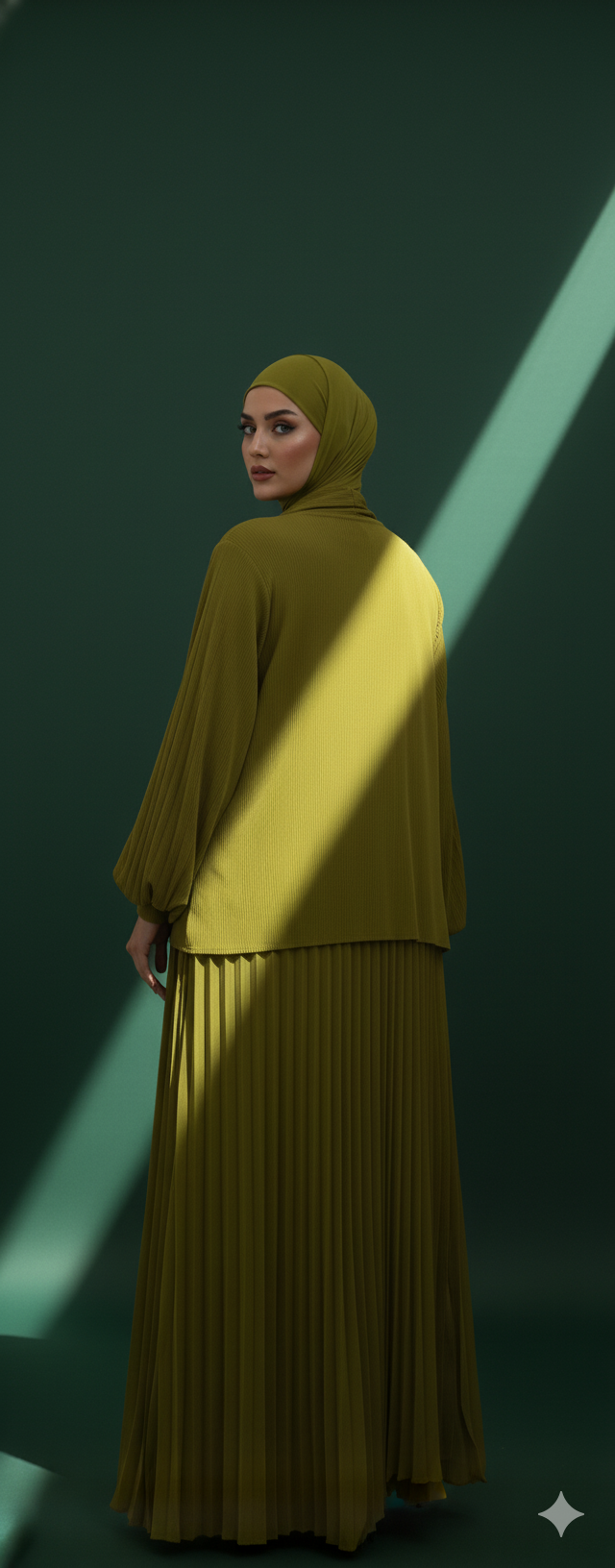 Green Plissé Balloon Sleeve Abaya