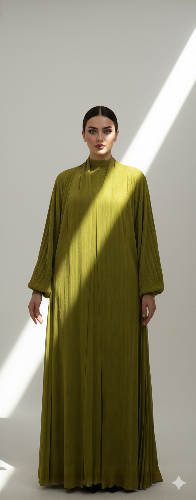 Green Plissé Balloon Sleeve Abaya