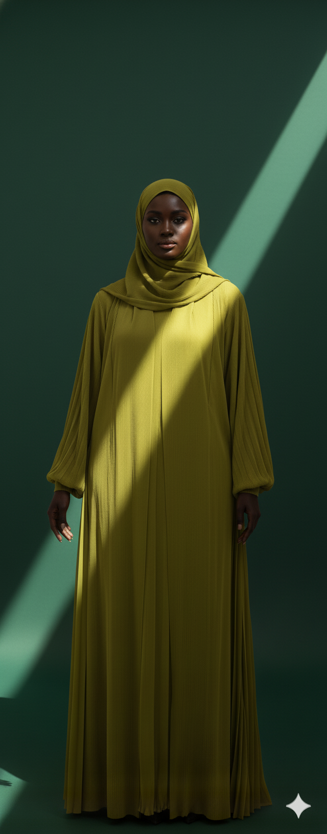 Green Plissé Balloon Sleeve Abaya