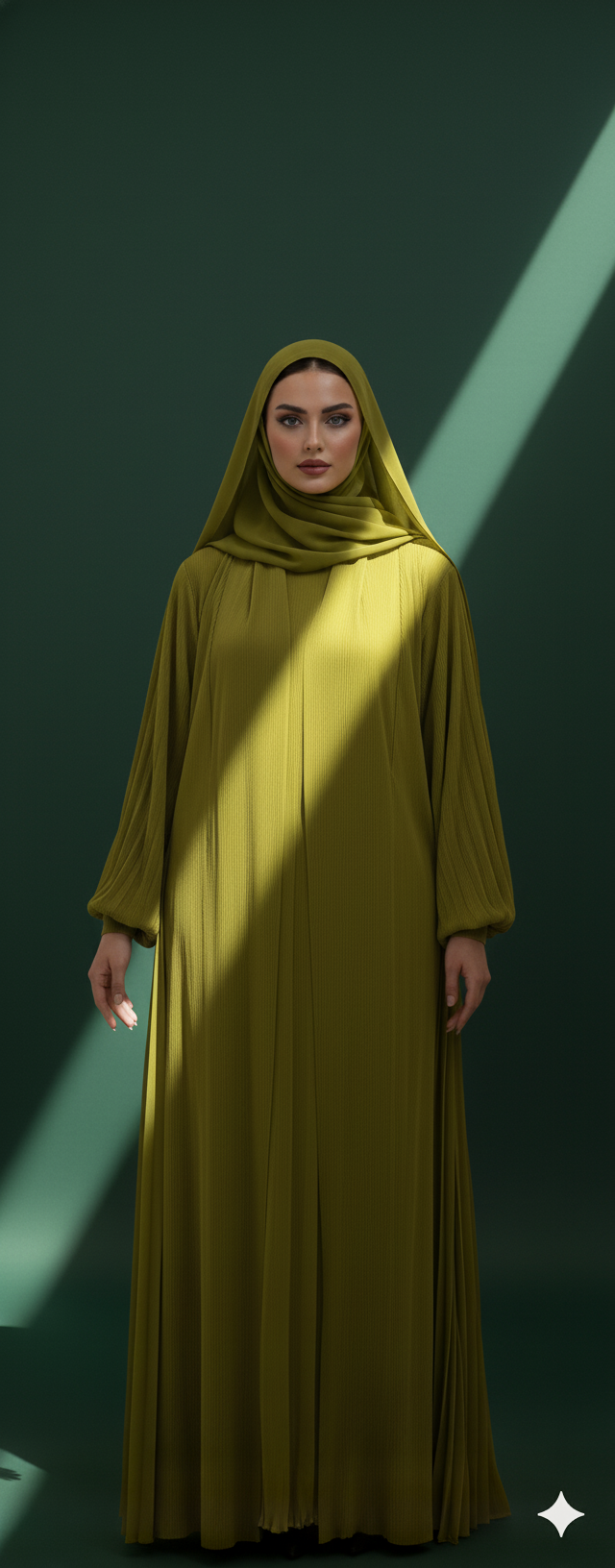 Green Plissé Balloon Sleeve Abaya