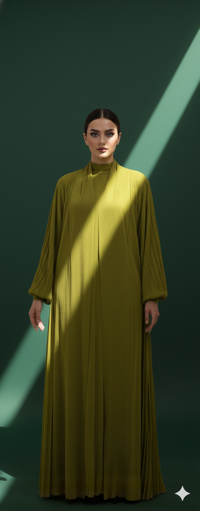 Green Plissé Balloon Sleeve Abaya