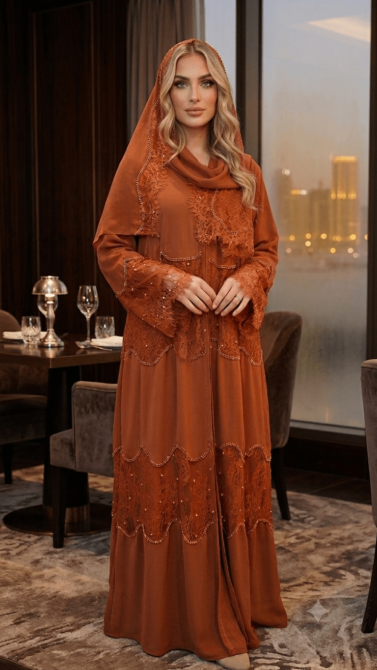 Sa'a Gold Lace Luxury Abaya Set - Maison Ashshifa