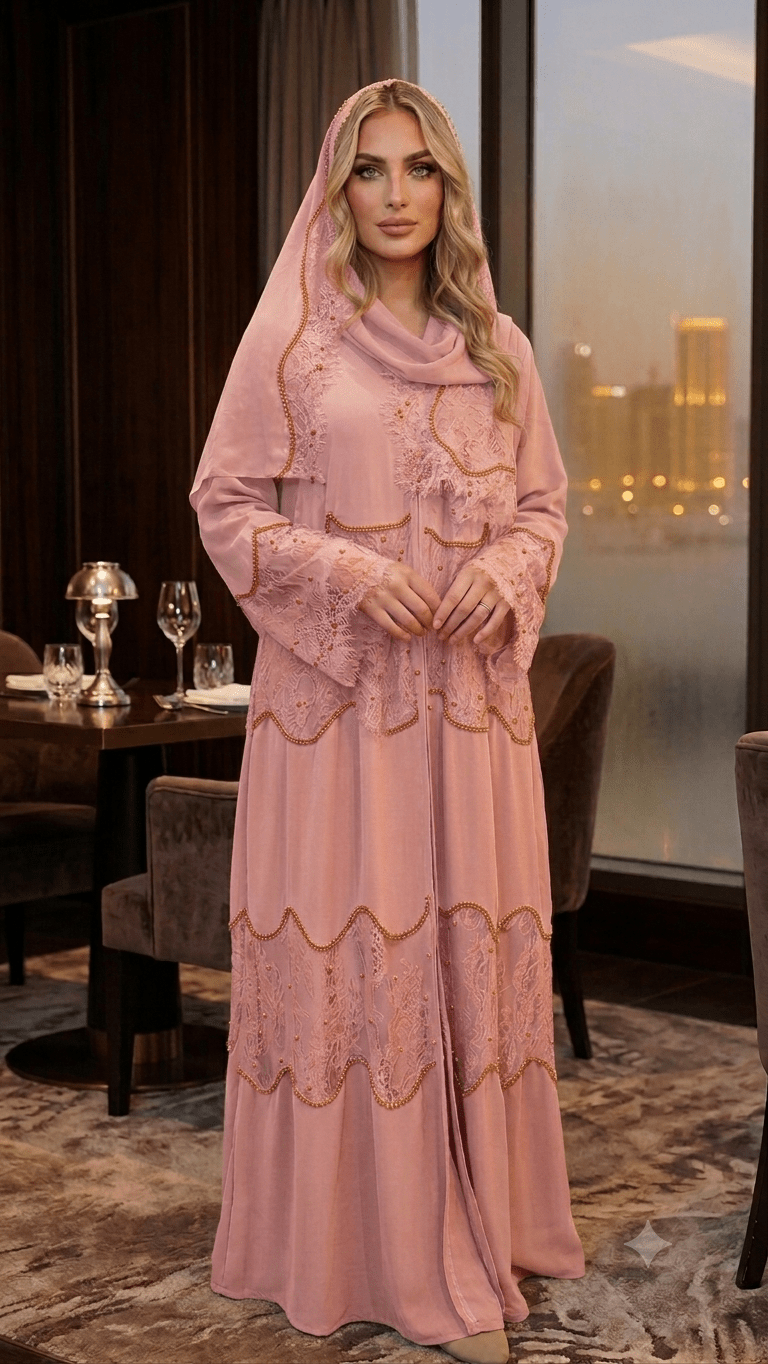 Sa'a Gold Lace Luxury Abaya Set - Maison Ashshifa