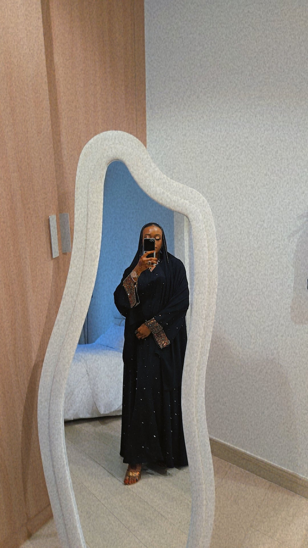Shams Luxury Abaya Set — full length view, three-piece occasion set by Maison AshShifa Dubai