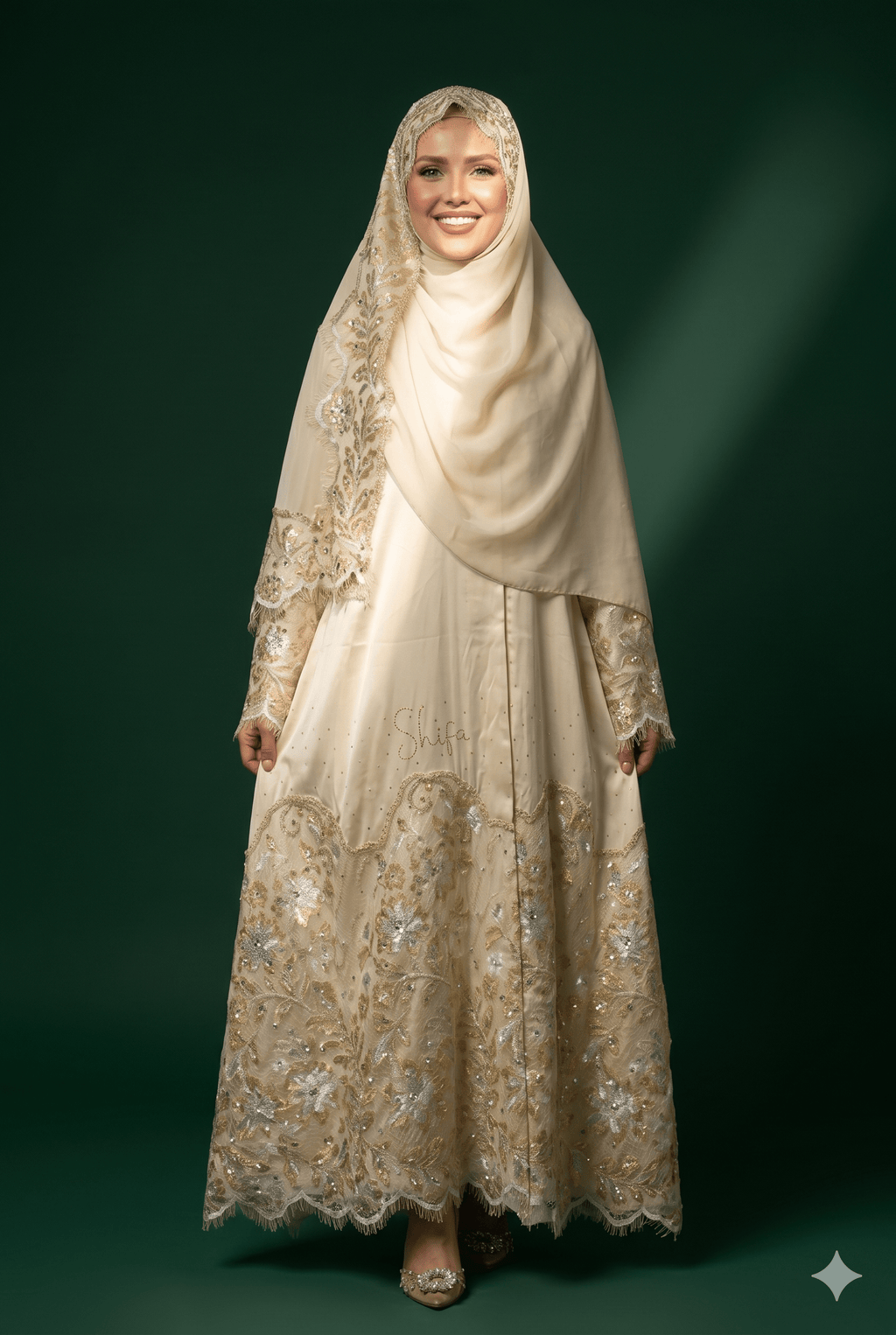 Thana Abaya - 100% Pure Silk Abaya + authentic certified Swarovski crystal gemstones. - MAISONASHSHIFA