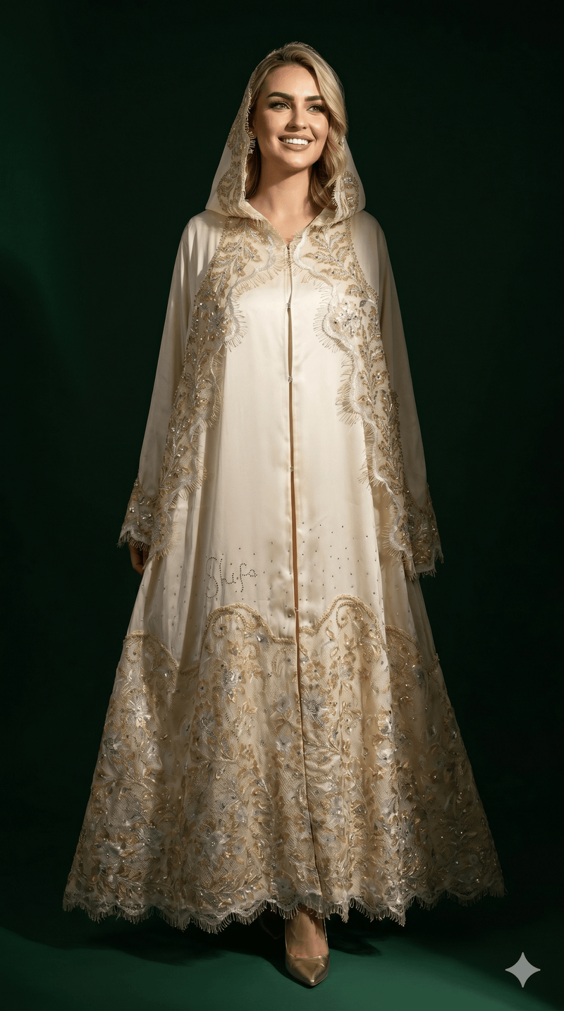 Thana Abaya - 100% Pure Silk Abaya + authentic certified Swarovski crystal gemstones. - MAISONASHSHIFA