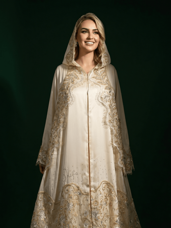 Thana Abaya - 100% Pure Silk Abaya + authentic certified Swarovski crystal gemstones.
