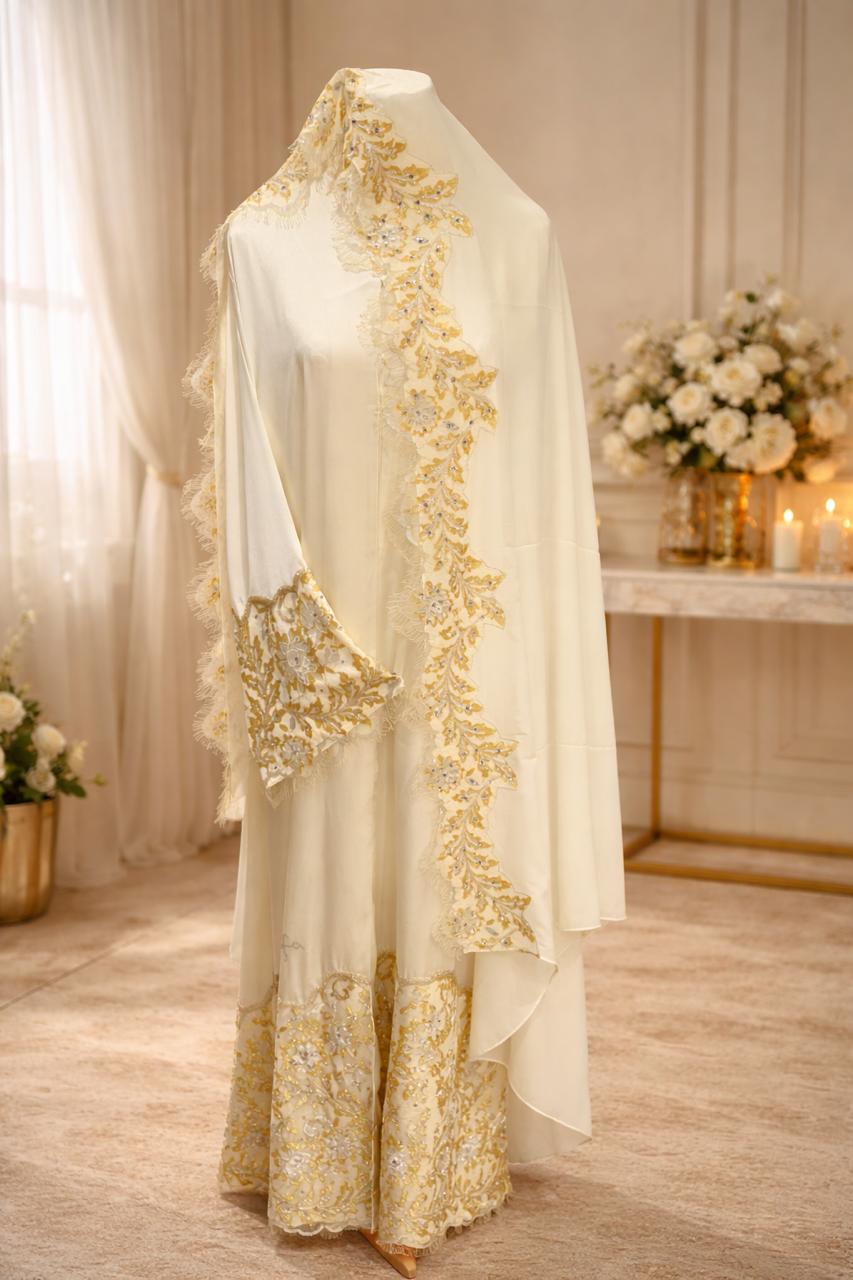 Thana Abaya - 100% Pure Silk Abaya + authentic certified Swarovski crystal gemstones. - MAISONASHSHIFA
